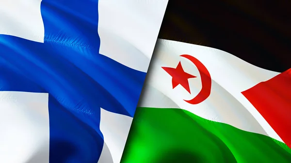 Finland and Western Sahara flags. 3D Waving flag design. Finland Western Sahara flag, picture, wallpaper. Finland vs Western Sahara image,3D rendering. Finland Western Sahara relations alliance an