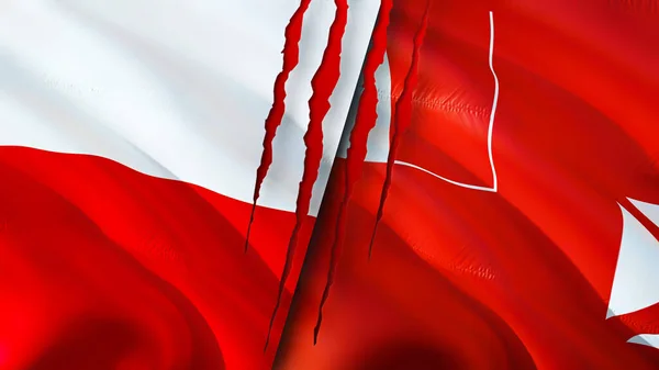 Polen Och Wallis Och Futuna Flaggor Med Ärr Koncept Viftar — Stockfoto
