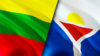 Litvanya ve Saint Martin bayrakları. 3 boyutlu dalgalanan bayrak tasarımı. Litvanya Saint Martin bayrağı, resim, duvar kağıdı. Litvanya, Saint Martin imajına karşı, 3 boyutlu canlandırma. Litvanya Saint Martin İlişkiler Birliği