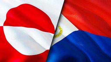 Grönland ve Sint Maarten bayrakları. 3 boyutlu dalgalanan bayrak tasarımı. Grönland Sint Maarten bayrağı, resim, duvar kağıdı. Grönland, Sint Maarten 'a karşı 3 boyutlu görüntü. Grönland Sint Maarten İlişkiler Birliği