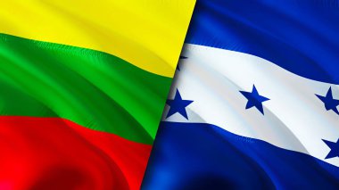 Litvanya ve Honduras bayrakları. 3 boyutlu dalgalanan bayrak tasarımı. Litvanya Honduras bayrağı, resim, duvar kağıdı. Litvanya, Honduras 'a karşı, görüntü 3 boyutlu. Litvanya Honduras ilişkileri