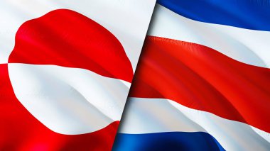 Grönland ve Kosta Rika bayrakları. 3 boyutlu dalgalanan bayrak tasarımı. Grönland Kosta Rika bayrağı, resim, duvar kağıdı. Grönland Kosta Rika 'ya karşı, görüntü 3 boyutlu. Grönland Kosta Rika ilişkileri