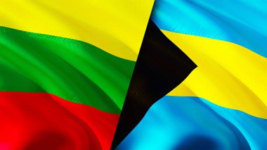 Litvanya ve Bahamalar bayrakları. 3 boyutlu dalgalanan bayrak tasarımı. Litvanya Bahamalar bayrağı, resim, duvar kağıdı. Litvanya, Bahamalar 'a karşı, görüntü 3 boyutlu. Litvanya Bahamalar ilişkileri ittifak ve ticaret, seyahat, turnuva