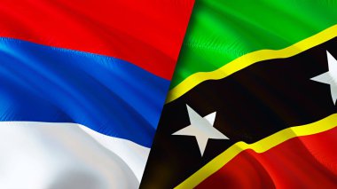Sırbistan ve Saint Kitts ve Nevis bayrakları. 3 boyutlu dalgalanan bayrak tasarımı. Sırbistan Saint Kitts ve Nevis bayrağı, resmi, duvar kağıdı. Sırbistan, Saint Kitts ve Nevis 'in 3D görüntüsüne karşı. Sırbistan Saint Kitts ve Nevi