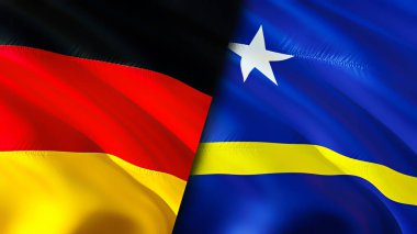 Almanya ve Curacao bayrakları. 3 boyutlu dalgalanan bayrak tasarımı. Almanya Curacao bayrağı, resim, duvar kağıdı. Almanya, Curacao 'ya karşı, görüntü 3 boyutlu. Almanya Curacao ilişkileri ittifak ve ticaret, seyahat, turizm konsepti
