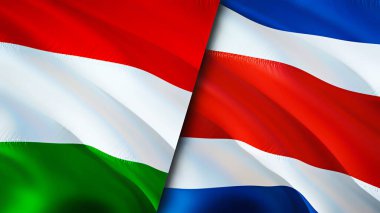 Macaristan ve Kosta Rika bayrakları. 3 boyutlu dalgalanan bayrak tasarımı. Macaristan Kosta Rika bayrağı, resim, duvar kağıdı. Macaristan Kosta Rika 'ya karşı, görüntü 3 boyutlu. Macaristan Kosta Rika ilişkileri ve ittifak