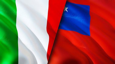 İtalya ve Samoa bayrakları. 3 boyutlu dalgalanan bayrak tasarımı. İtalya Samoa bayrağı, resim, duvar kağıdı. İtalya, Samoa 'ya karşı, görüntü 3 boyutlu. İtalya Samoa ilişkileri ittifak ve ticaret, seyahat, turizm konsepti