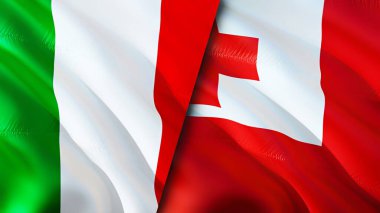 İtalya ve Tonga bayrakları. 3 boyutlu dalgalanan bayrak tasarımı. İtalya Tonga bayrağı, resim, duvar kağıdı. İtalya, Tonga 'ya karşı, görüntü 3 boyutlu. İtalya Tonga ilişkileri ittifak ve ticaret, seyahat, turizm konsepti