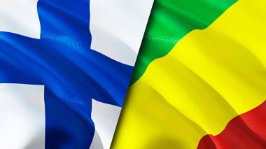 Finlandiya ve Kongo bayrakları. 3 boyutlu dalgalanan bayrak tasarımı. Finlandiya Kongo bayrağı, resim, duvar kağıdı. Finlandiya, Kongo 'ya karşı, görüntü 3 boyutlu. Finlandiya Kongo ilişkileri ittifak ve ticaret, seyahat, turizm danışmanlığı