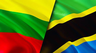 Litvanya ve Tanzanya bayrakları. 3 boyutlu dalgalanan bayrak tasarımı. Litvanya Tanzanya bayrağı, resim, duvar kağıdı. Litvanya, Tanzanya 'ya karşı, görüntü 3 boyutlu. Litvanya Tanzanya ilişkileri