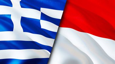 Yunanistan ve Monako bayrakları. 3 boyutlu dalgalanan bayrak tasarımı. Yunanistan Monako bayrağı, resim, duvar kağıdı. Yunanistan, Monako 'ya karşı, görüntü 3 boyutlu. Yunanistan Monako ilişkileri ittifak ve ticaret, seyahat ve turizm consepti