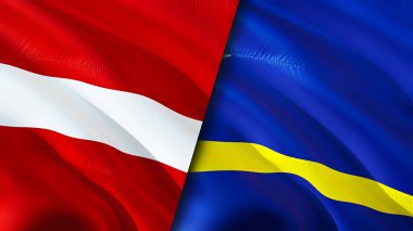 Letonya ve Curacao bayrakları. 3 boyutlu dalgalanan bayrak tasarımı. Letonya Curacao bayrağı, resim, duvar kağıdı. Letonya, Curacao 'ya karşı, görüntü 3 boyutlu. Letonya Curacao ilişkileri ittifak ve ticaret, seyahat, turizm konsepti