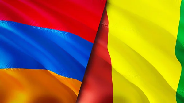 亚美尼亚和几内亚的国旗 3D波浪旗帜设计 亚美尼亚国旗 亚美尼亚对几内亚的图像 3D渲染 亚美尼亚几内亚关系联盟与贸易 — 图库照片