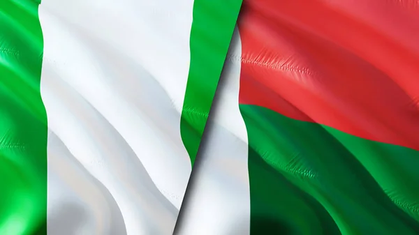 Nigéria Madagaszkár Zászlói Integető Zászló Design Nigéria Madagaszkár Zászló Kép — Stock Fotó