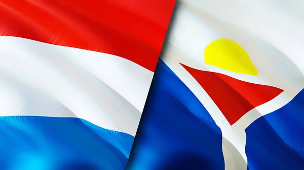 Luxembourg and Saint Martin flags. 3D Waving flag design. Luxembourg Saint Martin flag, picture, wallpaper. Luxembourg vs Saint Martin image,3D rendering. Luxembourg Saint Martin relations allianc
