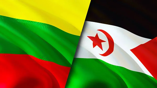 Lithuania and Western Sahara flags. 3D Waving flag design. Lithuania Western Sahara flag, picture, wallpaper. Lithuania vs Western Sahara image,3D rendering. Lithuania Western Sahara relation