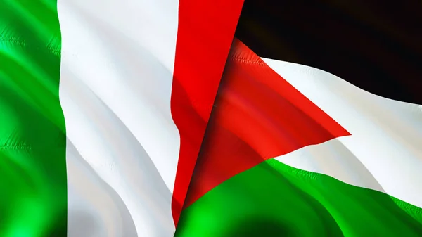 意大利和约旦的国旗 3D波浪旗帜设计 意大利约旦国旗 意大利对约旦的图像 3D渲染 意大利约旦关系联盟与贸易 — 图库照片