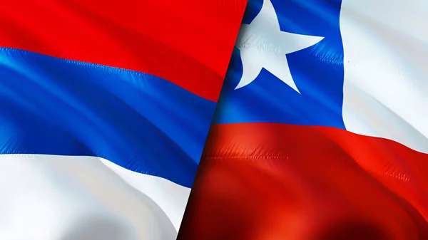 Serbia and Chile flags. 3D Waving flag design. Serbia Chile flag, picture, wallpaper. Serbia vs Chile image,3D rendering. Serbia Chile relations alliance and Trade,travel,tourism concep