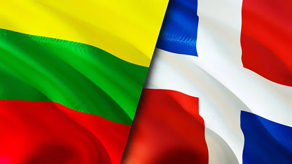 Lithuania and Dominican Republic flags. 3D Waving flag design. Lithuania Dominican Republic flag, picture, wallpaper. Lithuania vs Dominican Republic image,3D rendering. Lithuania Dominican Republi