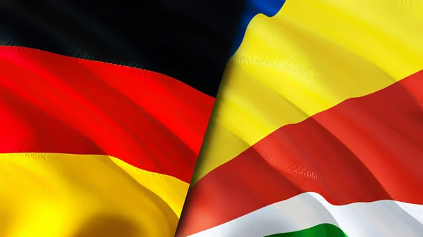 Germany and Seychelles flags. 3D Waving flag design. Germany Seychelles flag, picture, wallpaper. Germany vs Seychelles image,3D rendering. Germany Seychelles relations alliance an