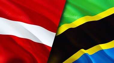 Letonya ve Tanzanya bayrakları. 3 boyutlu dalgalanan bayrak tasarımı. Letonya Tanzanya bayrağı, resim, duvar kağıdı. Letonya, Tanzanya 'ya karşı, görüntü 3 boyutlu. Letonya Tanzanya ilişkileri ittifak ve ticaret, seyahat, turizm konsepti