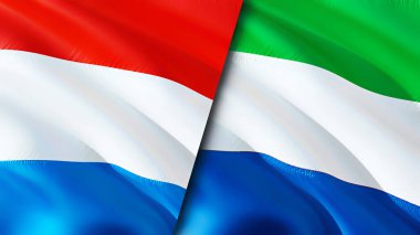 Lüksemburg ve Sierra Leone bayrakları. 3 boyutlu dalgalanan bayrak tasarımı. Lüksemburg Sierra Leone bayrağı, resim, duvar kağıdı. Lüksemburg, Sierra Leone 'ye karşı. Görüntü 3 boyutlu. Lüksemburg Sierra Leone ilişkileri ittifak