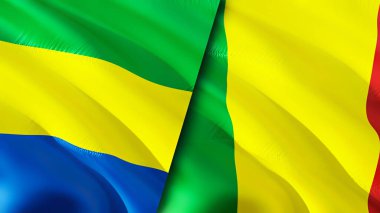 Gabon ve Mali bayrakları. 3 boyutlu dalgalanan bayrak tasarımı. Gabon Mali bayrağı, resim, duvar kağıdı. Gabon Mali 'ye karşı, görüntü 3 boyutlu. Gabon Mali ilişkileri ittifak ve ticaret, seyahat, turizm konsepti