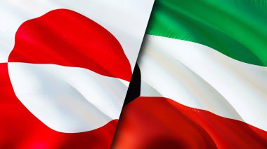 Grönland ve Kuveyt bayrakları. 3 boyutlu dalgalanan bayrak tasarımı. Grönland Kuveyt bayrağı, resim, duvar kağıdı. Grönland Kuveyt 'e karşı, görüntü 3 boyutlu. Grönland Kuveyt ilişkileri ittifak ve ticaret, seyahat, turnuva