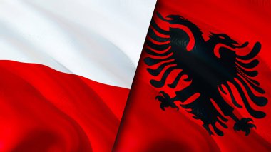Polonya ve Arnavutluk bayrakları. 3 boyutlu dalgalanan bayrak tasarımı. Polonya Arnavutluk bayrağı, resmi, duvar kağıdı. Polonya, Arnavutluk 'a karşı, görüntü 3D. Polonya Arnavutluk ile ilişkiler ittifak ve ticaret, seyahat ve turizm kavramları