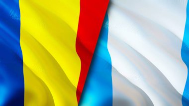 Romanya ve Guatemala bayrakları. 3 boyutlu dalgalanan bayrak tasarımı. Romanya Guatemala bayrağı, resim, duvar kağıdı. Romanya, Guatemala 'ya karşı, görüntü 3D. Romanya Guatemala ilişkileri ittifak ve ticaret, seyahat, turnuva