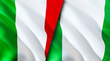 İtalya ve Nijerya bayrakları. 3 boyutlu dalgalanan bayrak tasarımı. İtalya Nijerya bayrağı, resim, duvar kağıdı. İtalya, Nijerya 'ya karşı, görüntü 3D. İtalya Nijerya ilişkileri ittifak ve ticaret, seyahat, turizm konsepti
