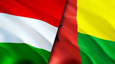 Macaristan ve Gine Bissau bayrakları. 3 boyutlu dalgalanan bayrak tasarımı. Macaristan Gine Bissau bayrağı, resim, duvar kağıdı. Macaristan, Gine Bissau 'ya karşı, görüntü 3D. Macaristan Gine Bissau ilişkileri bir ittifak