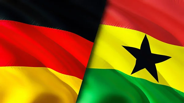 Germany and Ghana flags. 3D Waving flag design. Germany Ghana flag, picture, wallpaper. Germany vs Ghana image,3D rendering. Germany Ghana relations alliance and Trade,travel,tourism concep