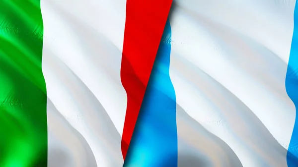 意大利和危地马拉的国旗 3D波浪旗帜设计 意大利危地马拉国旗 意大利对危地马拉的图像 3D渲染 意大利危地马拉关系联盟与贸易 — 图库照片