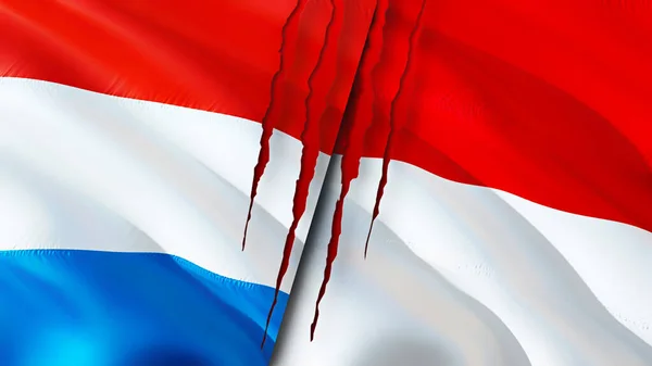 Luxemburg Och Monaco Flaggor Med Ärr Koncept Viftar Med Flaggan — Stockfoto