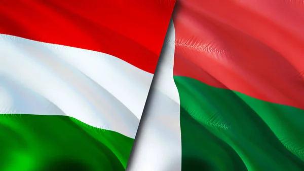 Magyarország Madagaszkár Zászlói Integető Zászló Design Magyarország Madagaszkár Zászló Kép — Stock Fotó