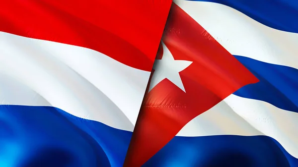 Bandeiras Holanda Cuba Acenando Design Bandeira Holanda Cuba Bandeira Foto — Fotografia de Stock