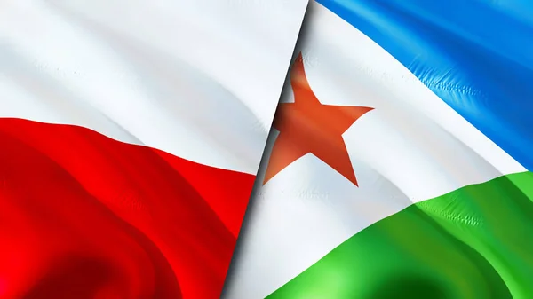 Poland and Djibouti flags. 3D Waving flag design. Poland Djibouti flag, picture, wallpaper. Poland vs Djibouti image,3D rendering. Poland Djibouti relations alliance and Trade,travel,tourism concep