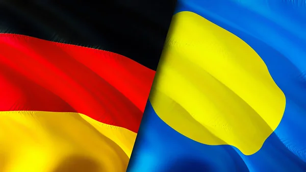 Germany and Palau flags. 3D Waving flag design. Germany Palau flag, picture, wallpaper. Germany vs Palau image,3D rendering. Germany Palau relations alliance and Trade,travel,tourism concep