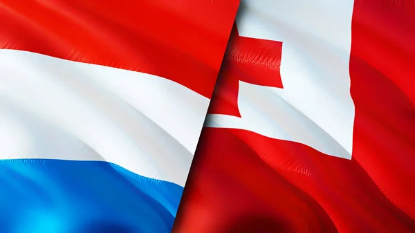 Luxembourg and Tonga flags. 3D Waving flag design. Luxembourg Tonga flag, picture, wallpaper. Luxembourg vs Tonga image,3D rendering. Luxembourg Tonga relations alliance and Trade,travel,touris