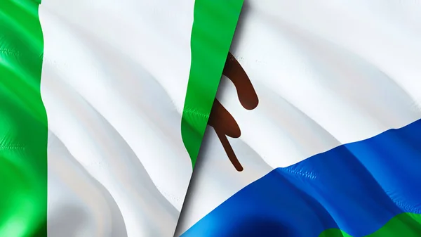 Nigeria Och Lesotho Flaggor Viftande Flagga Design Nigeria Lesotho Flagga — Stockfoto