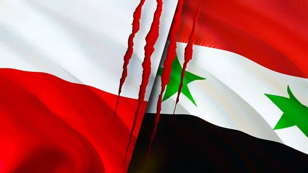 Poland Syria Flags Scar Concept Waving Flag Rendering Poland Syria — Stock Photo, Image