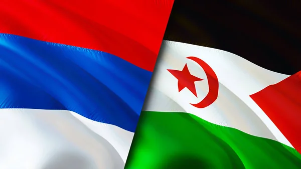 Serbia and Western Sahara flags. 3D Waving flag design. Serbia Western Sahara flag, picture, wallpaper. Serbia vs Western Sahara image,3D rendering. Serbia Western Sahara relations alliance an