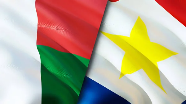 Madagascar Saba Island Flags Waving Flag Design Madagascar Saba Island — Stock Photo, Image