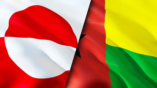 Greenland and Guinea Bissau flags. 3D Waving flag design. Greenland Guinea Bissau flag, picture, wallpaper. Greenland vs Guinea Bissau image,3D rendering. Greenland Guinea Bissau relations allianc