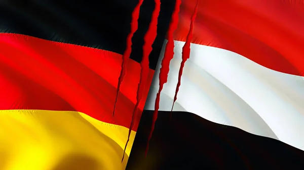 Duitsland Jemen Vlaggen Met Litteken Concept Wuivende Vlag Weergave Duitsland — Stockfoto