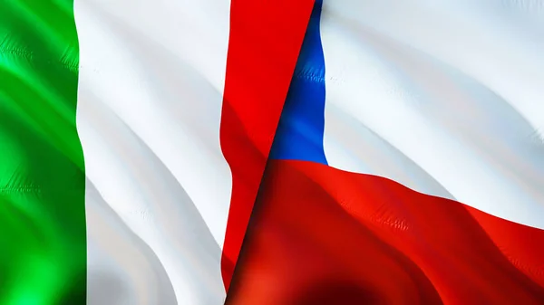 Italy and Chile flags. 3D Waving flag design. Italy Chile flag, picture, wallpaper. Italy vs Chile image,3D rendering. Italy Chile relations alliance and Trade,travel,tourism concep