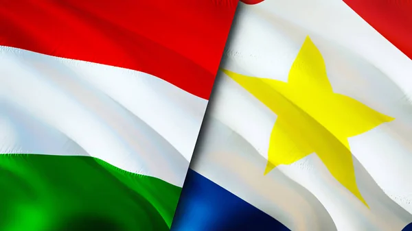 Hungary Saba Island Flags Waving Flag Design Hungary Saba Island — Stock Photo, Image