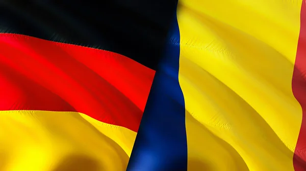 Germany and Chad flags. 3D Waving flag design. Germany Chad flag, picture, wallpaper. Germany vs Chad image,3D rendering. Germany Chad relations alliance and Trade,travel,tourism concep