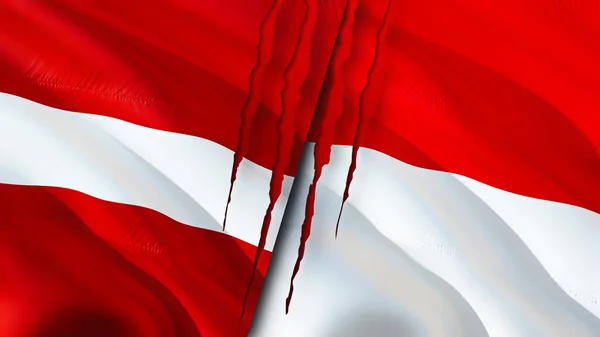 Lettland Och Monaco Flaggor Med Ärr Koncept Viftar Med Flaggan — Stockfoto